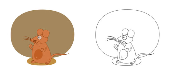 Mouse with large moustache with color or coloring decoration and small shadow - vector