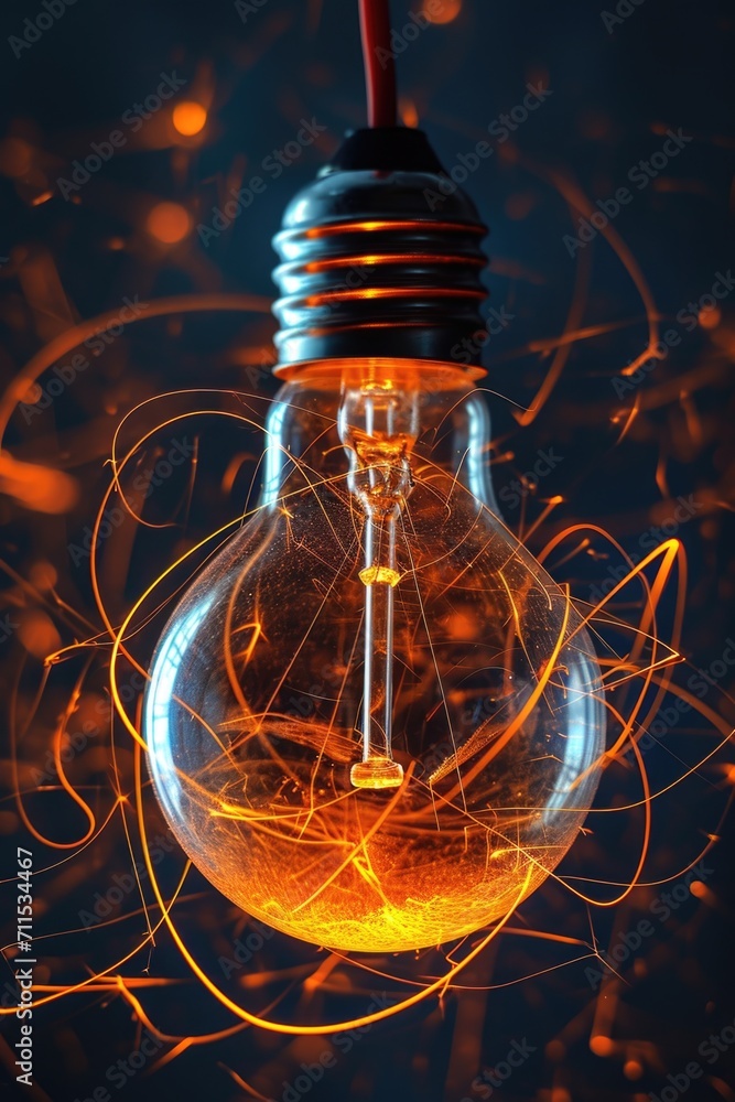 Poster a light bulb with sparks emanating from it. can be used to depict creativity, innovation, or a brill