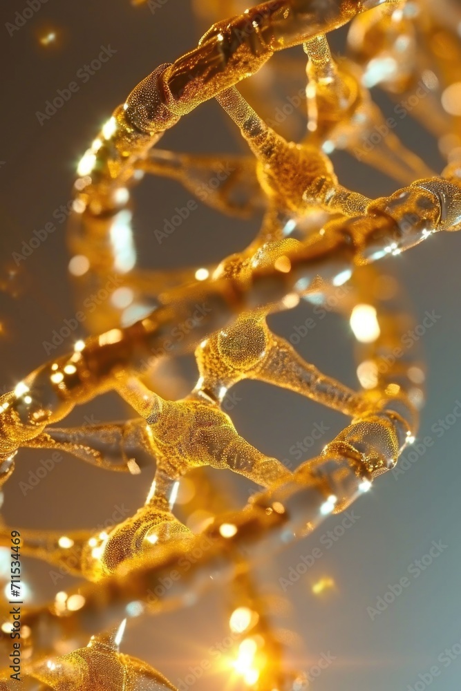 Poster a detailed close-up image of a single strand of dna. this image can be used for scientific research,