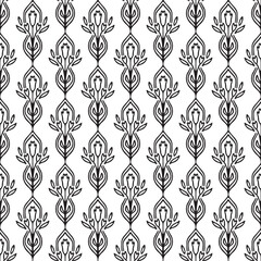 Ethnic ornament seamless pattern. Hand drawn linear geometric and floral elements. Vector line art  texture with indian folk motif for fabric, meditation concept, yoga textile