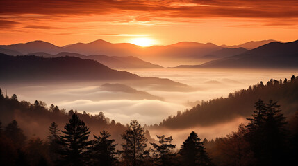 a beautiful sunrise in the smoky mountains 