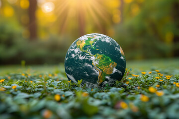 earth globe with green grass