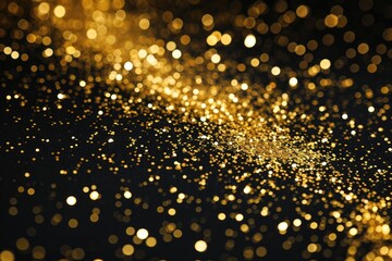 Fototapeta premium Festive gold confetti texture on black background.