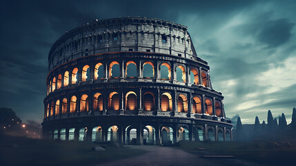 background illustration of a night at the colosseum - obrazy, fototapety, plakaty