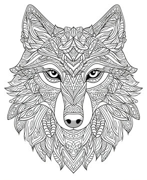 Mandala wolf Design For Adult Coloring Book Page