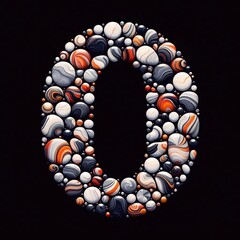 0 digit shape made of marble pebbles. AI generated illustration