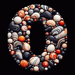 0 digit shape made of marble pebbles. AI generated illustration