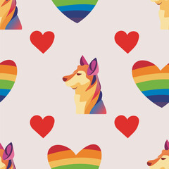 Rainbow heart. Dog seamless pattern vector and heart. Gay pride background
