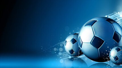 Fototapeta na wymiar A 3D illustration of a soccer ball on a blue background can be used in the name of an extreme sport or printed publications.