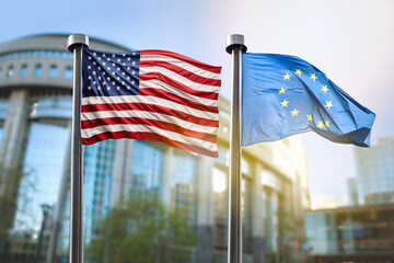 United states of America and European Union flags side by side