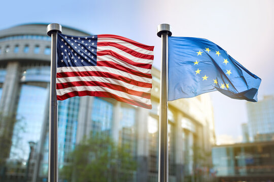 United states of America and European Union flags side by side