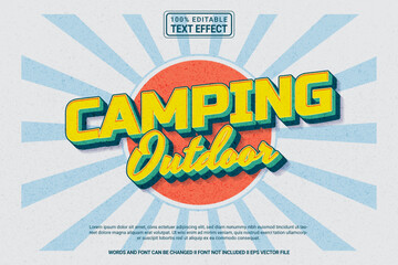 Editable text effect Camping outdoor 3d cartoon template style modern premium vector
