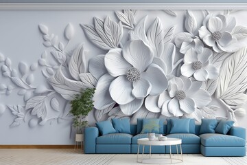 Living room with outstanding 3D flower decoration