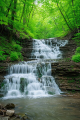 Cascading Grace: A Majestic Waterfall, spring art