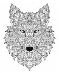 Obraz premium A wolf head with a mandala pattern coloring page