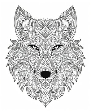 A wolf head with a mandala pattern coloring page