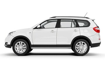 White SUV car isolated on white background with clipping path. Side view. - obrazy, fototapety, plakaty
