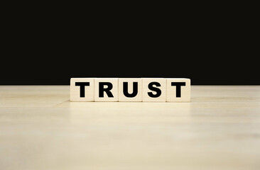 Trust word written on wooden blocks. Trust text for your desing, concept.