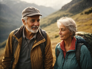 Photos of retired man doing hiking activities, lifestyle concepts, exercise, and health. Image generative AI