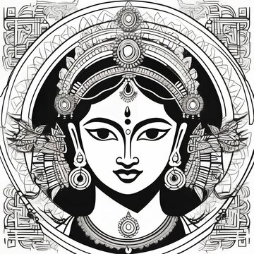 Durga Goddess of Power, Vector Illustration on White Background.