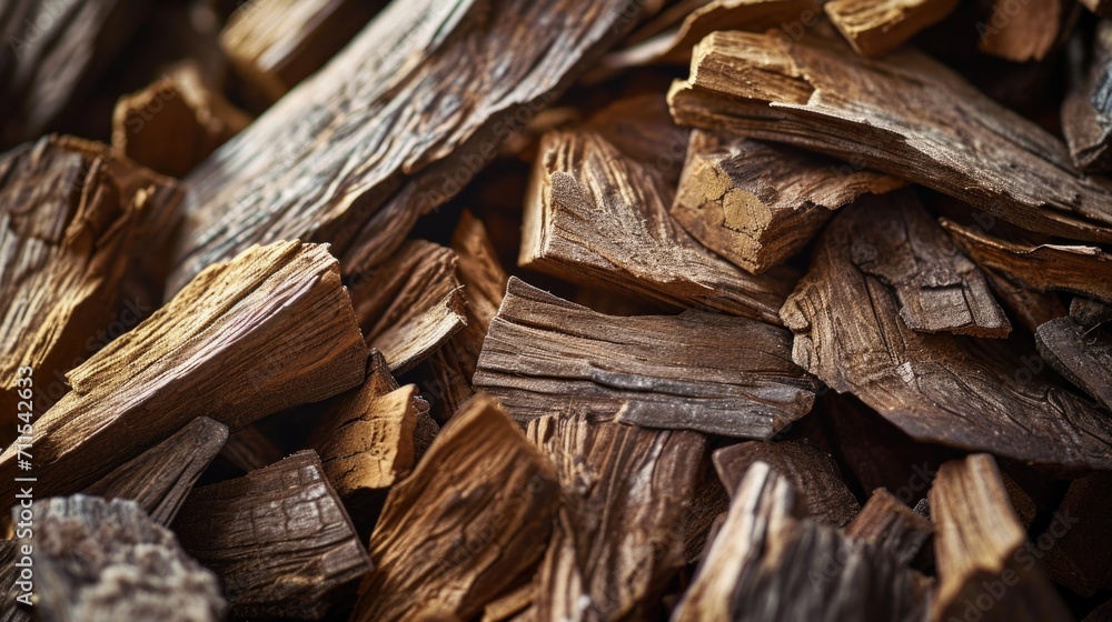 Aufkleber a close-up view of a pile of wood chips. this image can be used to depict concepts related to forest