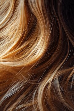 A detailed close-up view of a person's hair, showcasing a mix of brown and blonde strands. This image can be used for various purposes