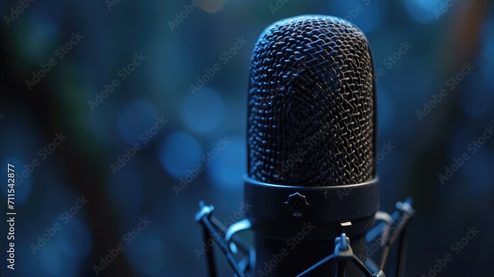 Aufkleber A close up view of a microphone with a blurred background. This image can be used for various purposes