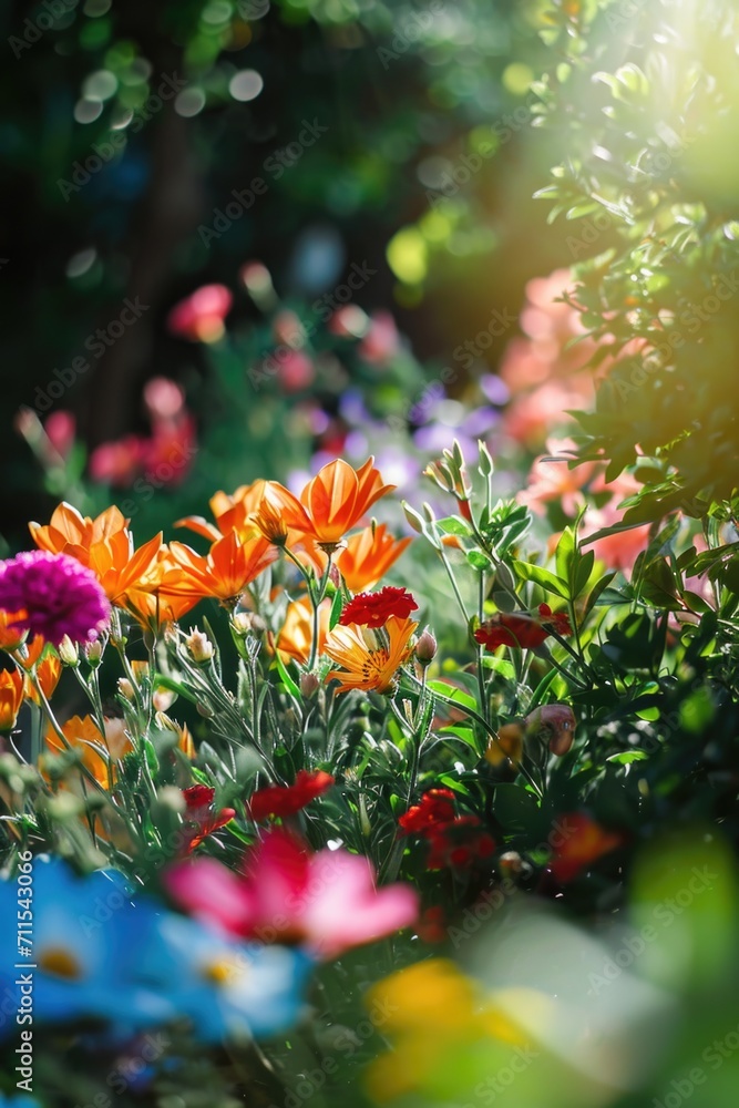 Poster colorful flowers scattered in the grass. perfect for adding a touch of nature to your designs