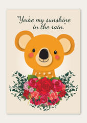 Valentine's Day Card - Vector Illustration Of a Bear With Roses.