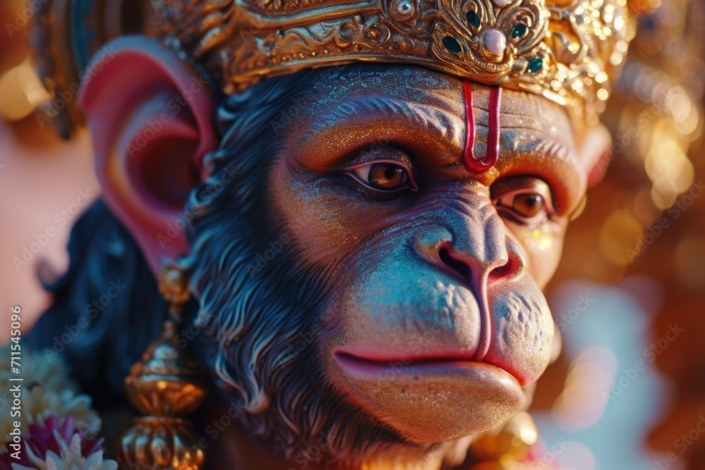 Aufkleber A close-up of a statue of a monkey wearing a crown. Perfect for adding a touch of whimsy and royalty to any project