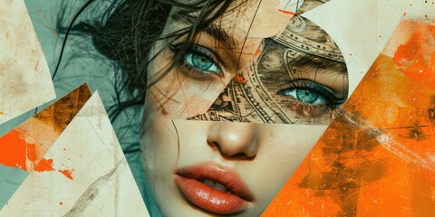 Close up of a woman's face against an orange background. Can be used for beauty, fashion, or portrait concepts