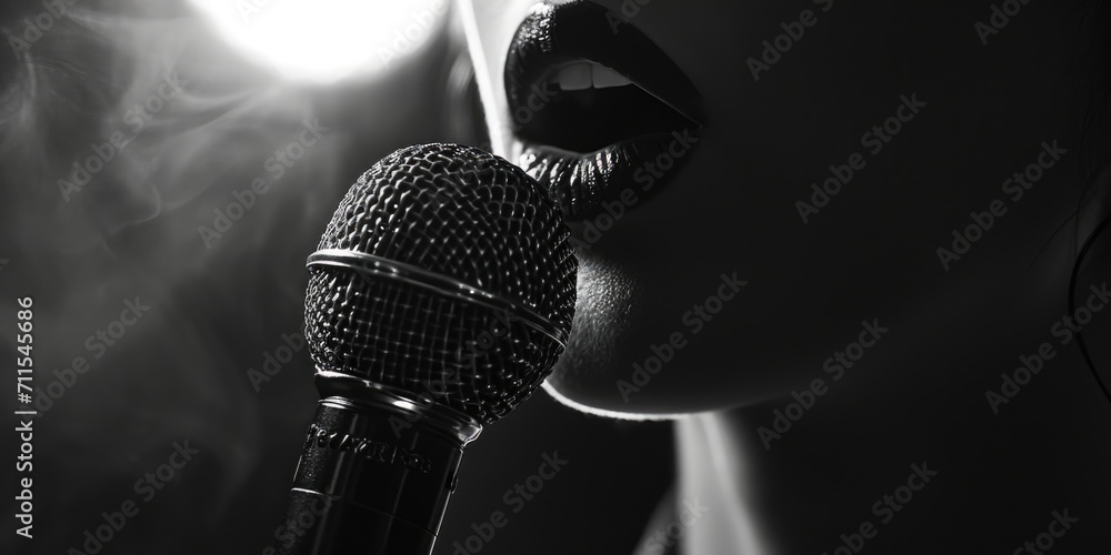 Aufkleber a woman is seen singing into a microphone with smoke coming out of her mouth. this image can be used