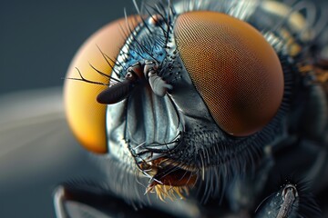 A detailed close-up view of a fly's face. Perfect for educational purposes or scientific presentations