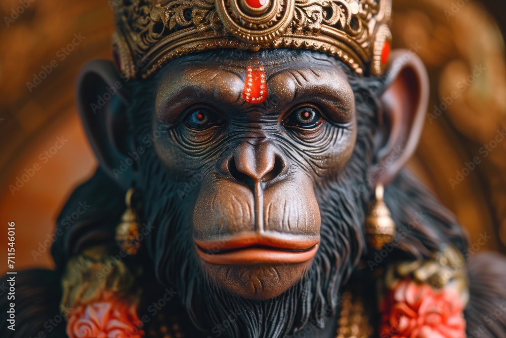 Poster A statue of a monkey wearing a crown. Perfect for adding a touch of whimsy and royalty to any space