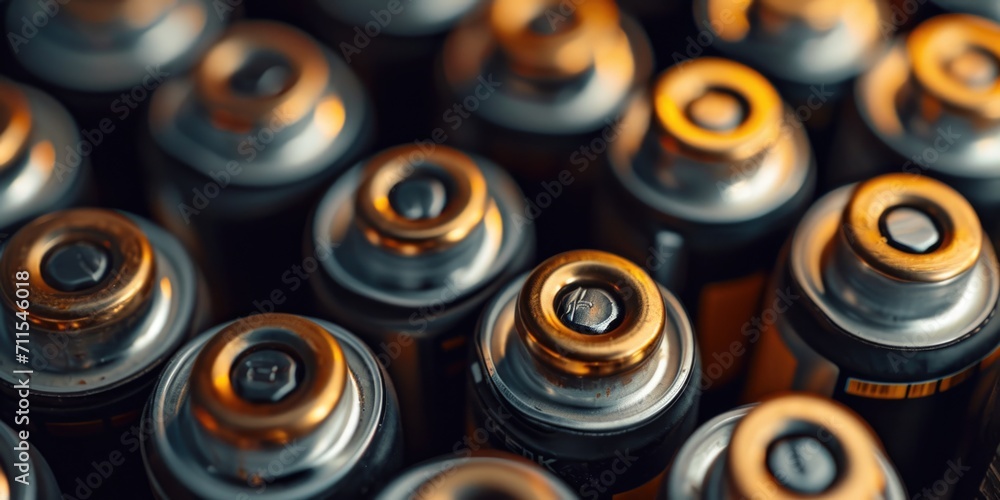 Poster A close up view of a bunch of batteries. Versatile image that can be used in various contexts