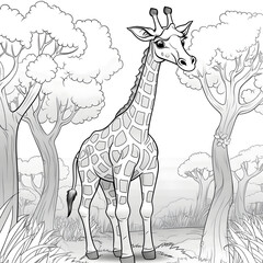 Giraffe Coloring Page, Ai Generative