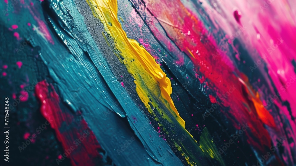 Poster A close-up view of a vibrant and colorful painting on a wall. Perfect for adding a pop of color and artistic flair to any space