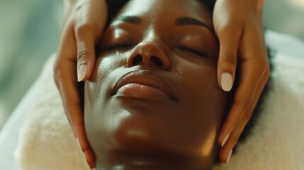 A woman receiving a relaxing facial massage at a spa. This image can be used to promote spa services and wellness treatments.