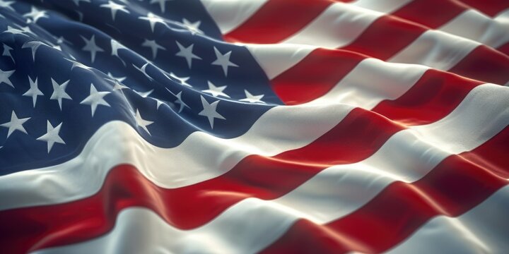 A close-up view of a large American flag. Perfect for patriotic designs and Fourth of July celebrations