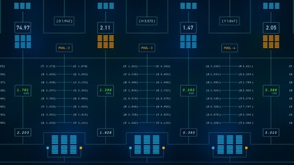 Node tree, switchboard. Digital switch board with signal lights. Industry, data, blocks, switches, connections, technology. Control center concept. - Powered by Adobe