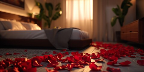 rose petals in the bathroom with candles Valentine's Day Generative AI