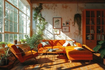 Orange sofa room home.