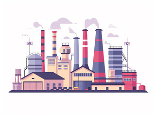 Obraz premium 2D flat design illustration of the factory and industrial area. Façade skyline. Smoke pollutes the air.