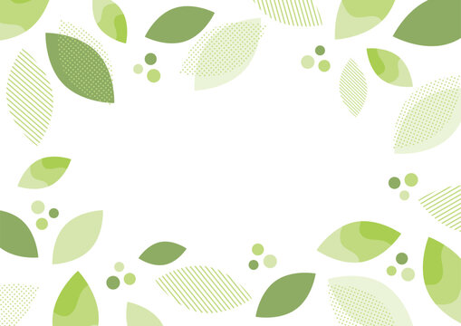 緑色の葉と幾何学模様の背景フレーム