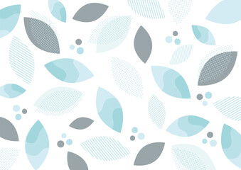 青色の葉と幾何学模様の背景