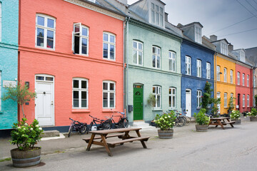 Colorful street of the Old Town of Copenhagen, Denmark - 711548843