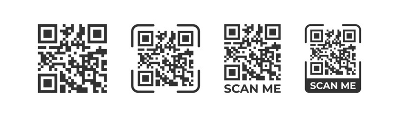 Fototapeta premium QR code icon. Scan me frame. QR code for smartphone. Payment and identification barcode. Vector illustration.