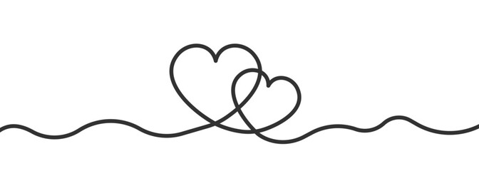 Love vector. Heart shape symbol. Valentine banner. One line drawing.