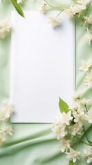 Elegant green background. Subtle floral pattern and clean lines. Sheet of paper for notes in the centre
