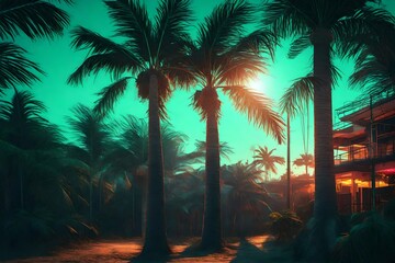 Palm Tree In Light Neon is motion footage for documentary films and cinematic in environment scen